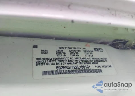 2009 Pontiac G8 z USA, uszkodzony, nr VIN 6G2ER57729L188101